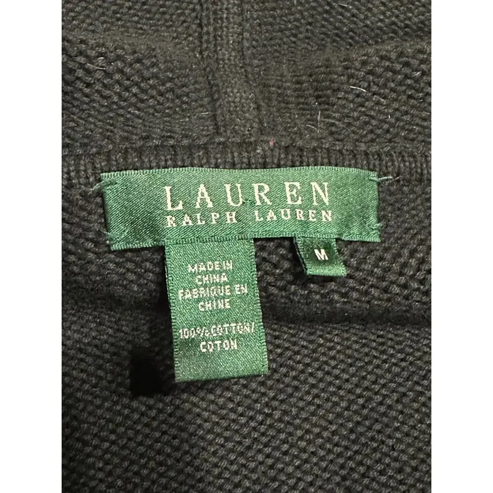 Lauren Ralph Lauren Cardigan Sweater Toggle Closure Hood Black M Timeless Preppy - Picture 5 of 13